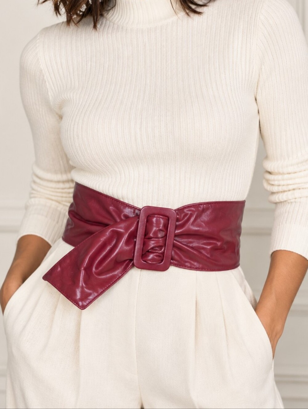 Forever 21 Burgundy Faux Leather Wide Obi Waist Belt S/M